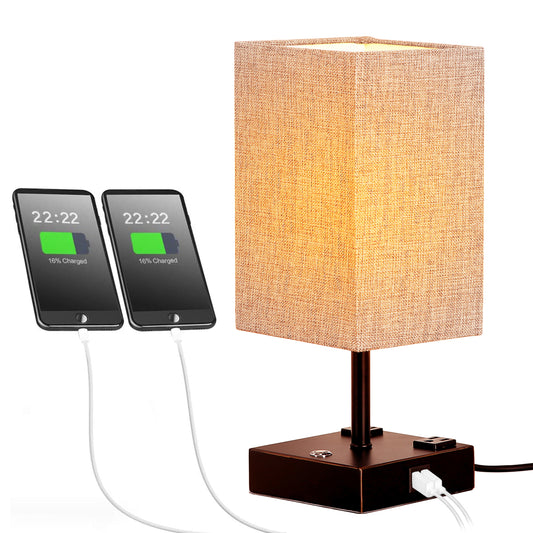 Gray Touch Table Lamp with Fabric Shade USB Ports