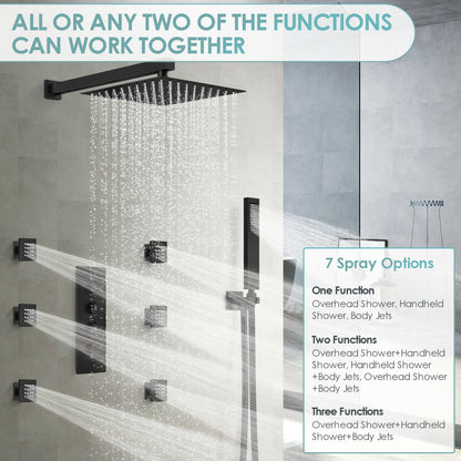 RelaxaJet 12" High-Pressure Rainfall Shower Faucet with Handheld Spray, Wall Mount, Rough in-Valve