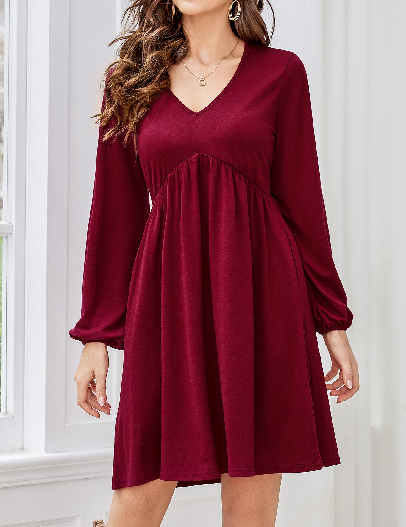 Women's V Neck Long Sleeve Autumn Dress