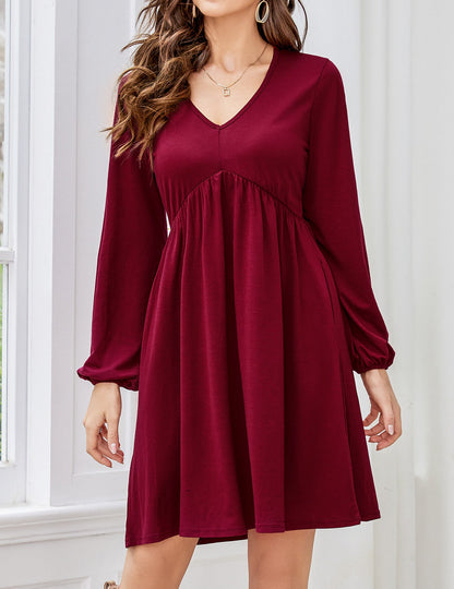 Women's V Neck Long Sleeve Autumn Dress