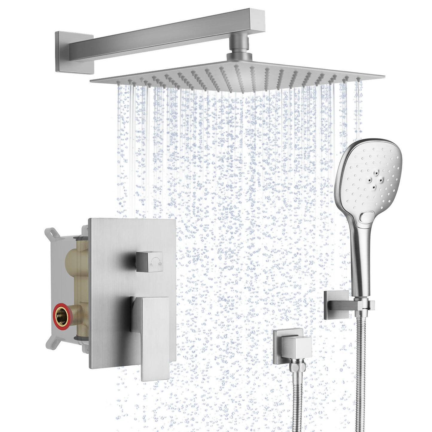 RainfallCascade 10” High-Pressure Shower Faucet, Wall Mount, Rough in-Valve, 2.5 GPM