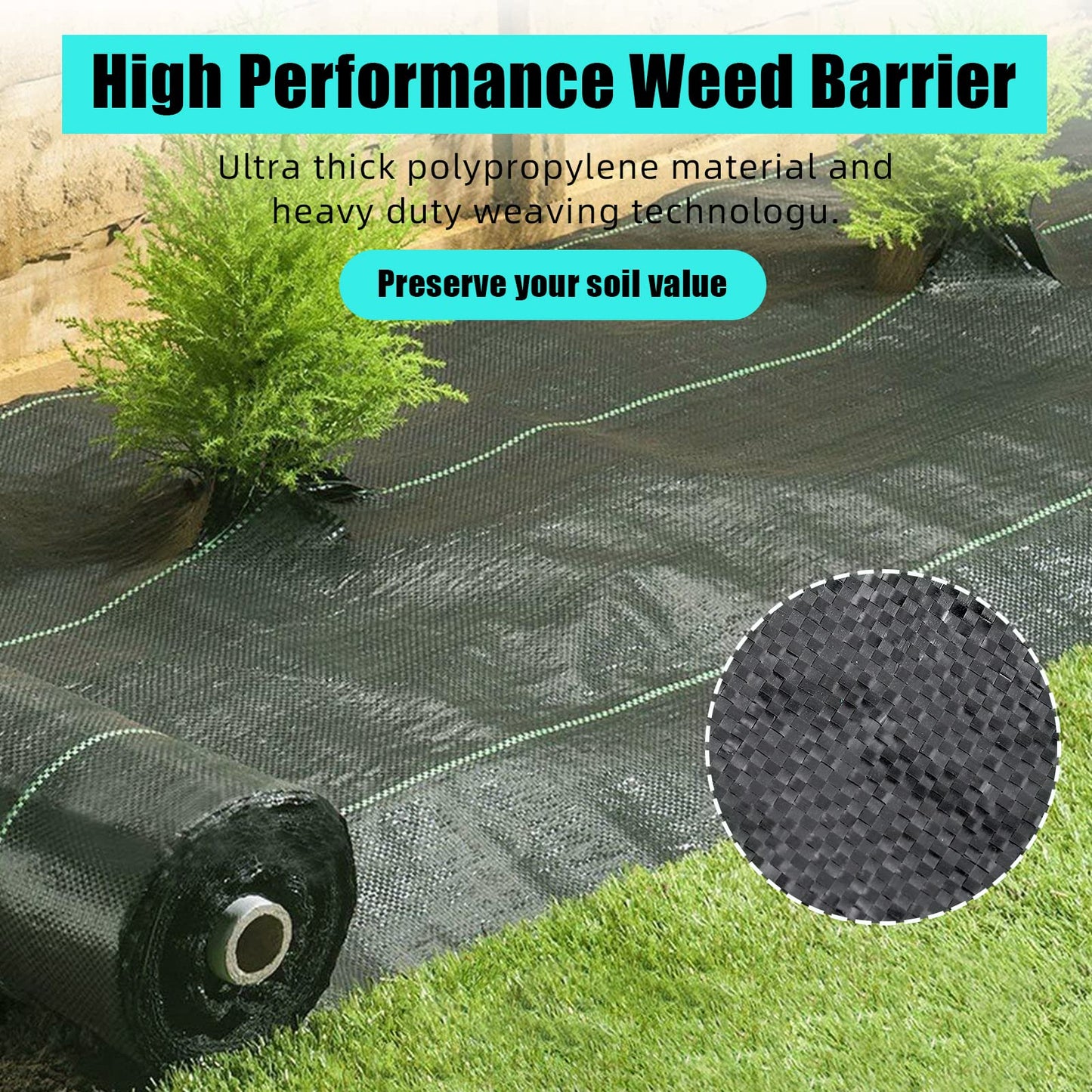 GARVEE 3oz 6.5ft x 300ft Weed Barrier Landscape Fabric Heavy Duty Premium  Ground Cover Weed Block Gardening Mat