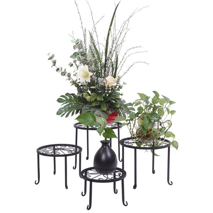 ALICIAN 4pcs/set Shelf Black Paint Round Pattern Plant Stand Household Organizer Black