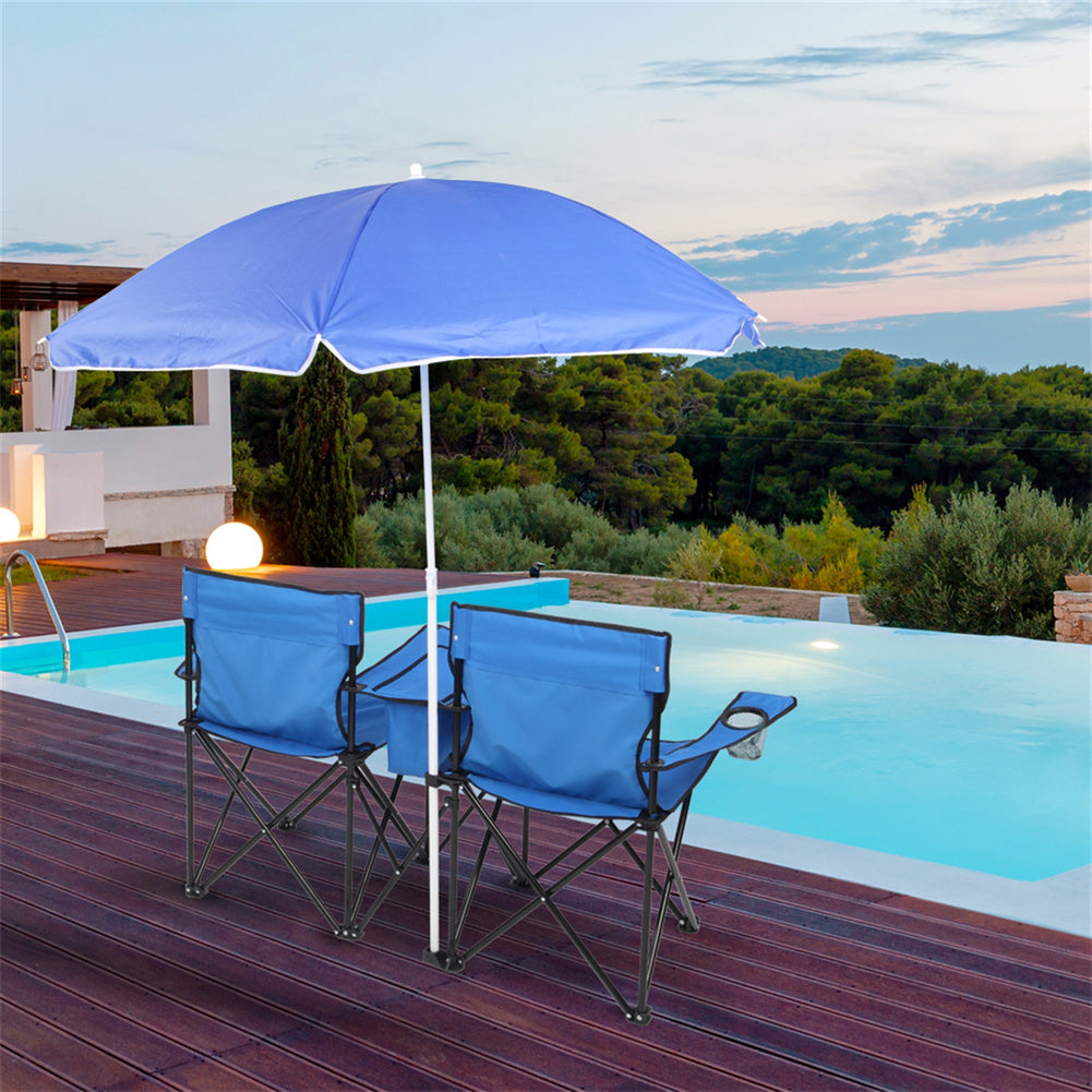 ALICIAN Double Folding Picnic Camping Chairs with Umbrella Blue