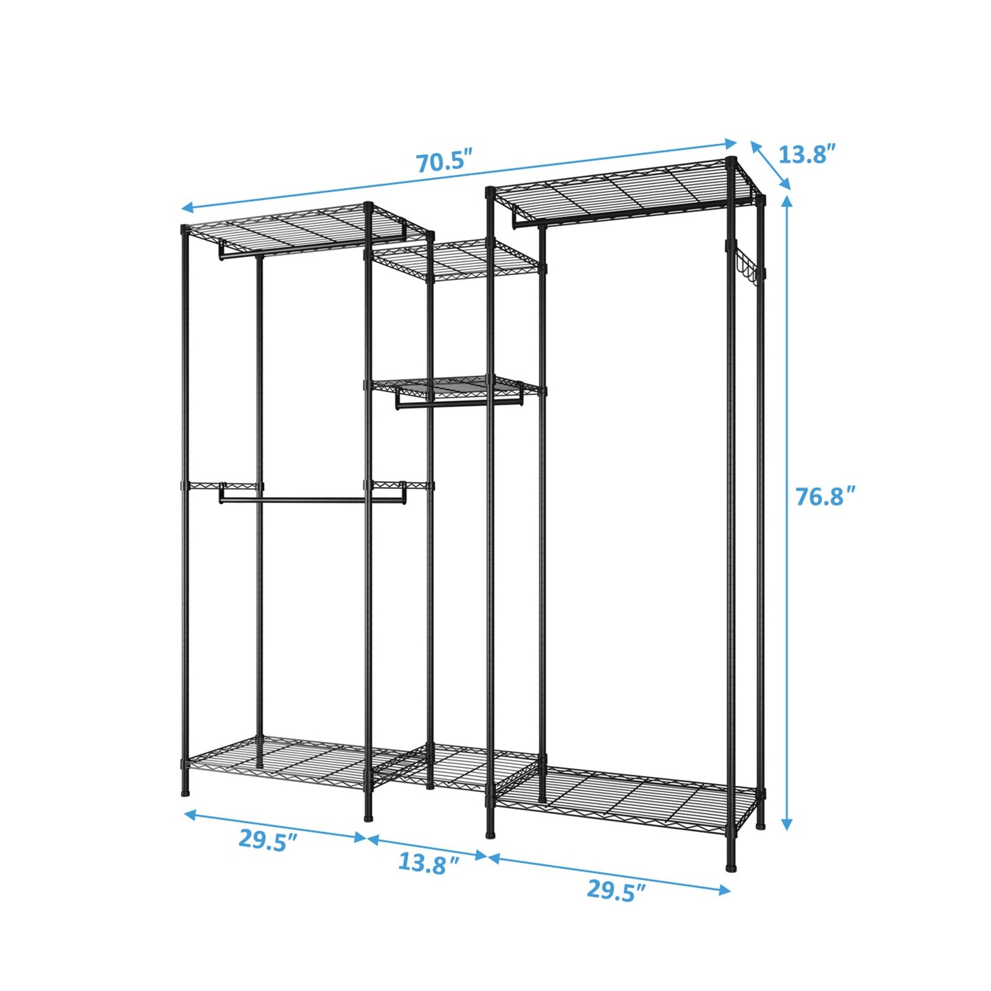 RONSHIN Portable 4 Rows Clothes Rack with 7 Layers Shelves Garment Rack