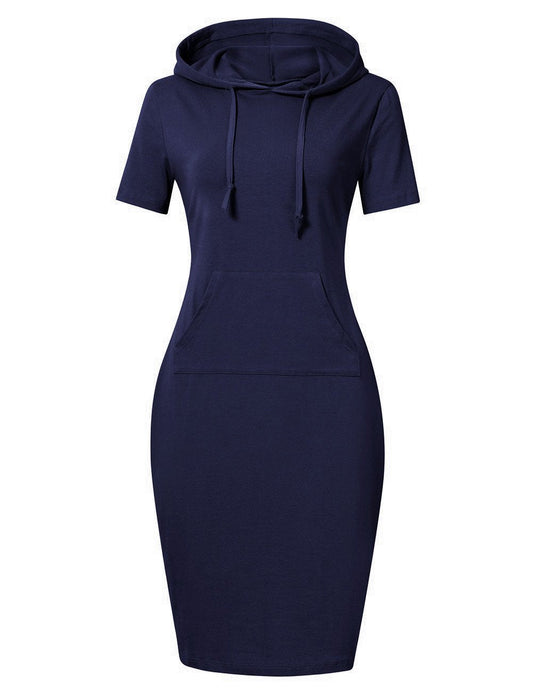 Women Pocket Knee Length Slim Sweatshirt Blue Dresses for Women