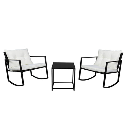 AMYOVE 3pcs Single Rocking Chair Coffee Table Set Comfortable Weather-Resistant UV-Resistant