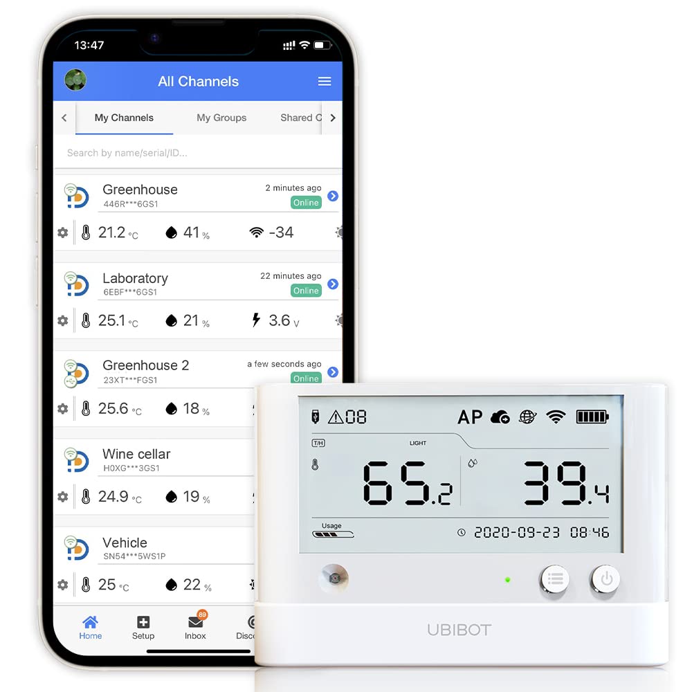 UbiBot WS1Pro WiFi Temperature & Humidity Monitor, No Subscription Fee, 7 * 24 Monitor and Alerts, 4.4" LCD Screen, Work with Alexa, IFTTT