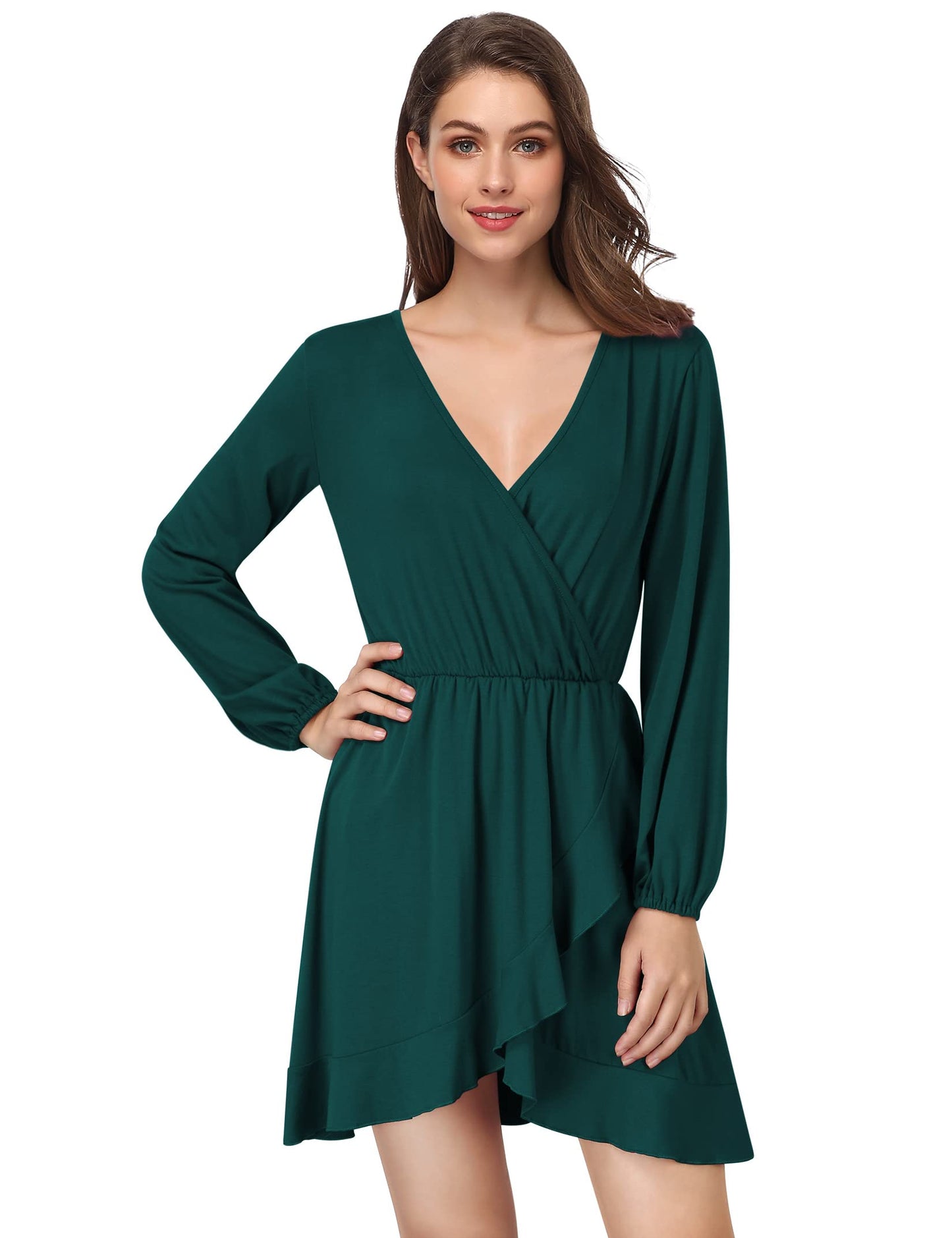 YESFASHION Women's Vneck A-Line Ruffles Cocktail Party Dress