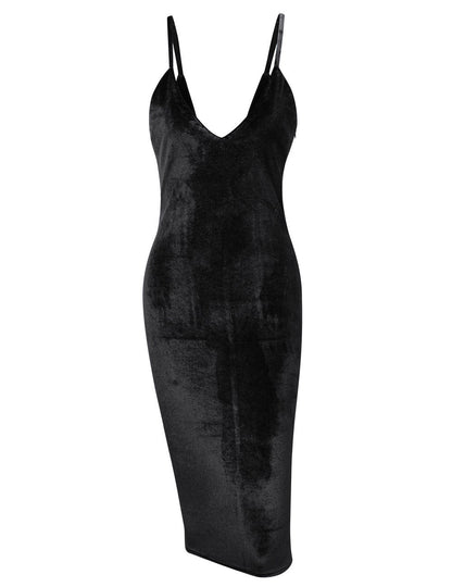 Women's Evening Sexy Spaghetti Strap Bodycon Sleeveless Backless Velvet Sexy Short Club Dress