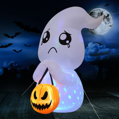 WHIZMAX 5FT Halloween Inflatable Cute Ghost with Pumpkin