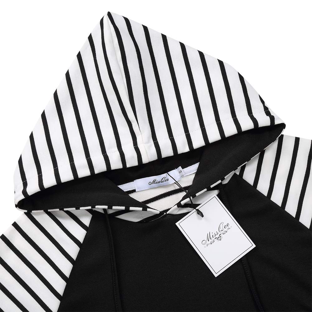 Women's Cowl Neck Pullover Hoodies Long Sleeve Kangaroo Pocket Spliced Striped Hooded Sweatshirts