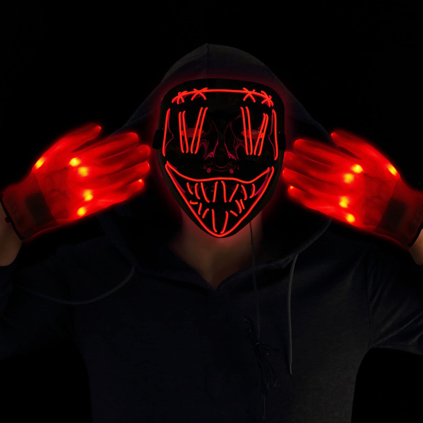 WHIZMAX Halloween Scary LED Mask with Light Up Gloves Kit