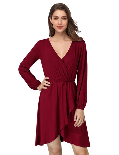 YESFASHION Women's Vneck A-Line Ruffles Cocktail Party Dress