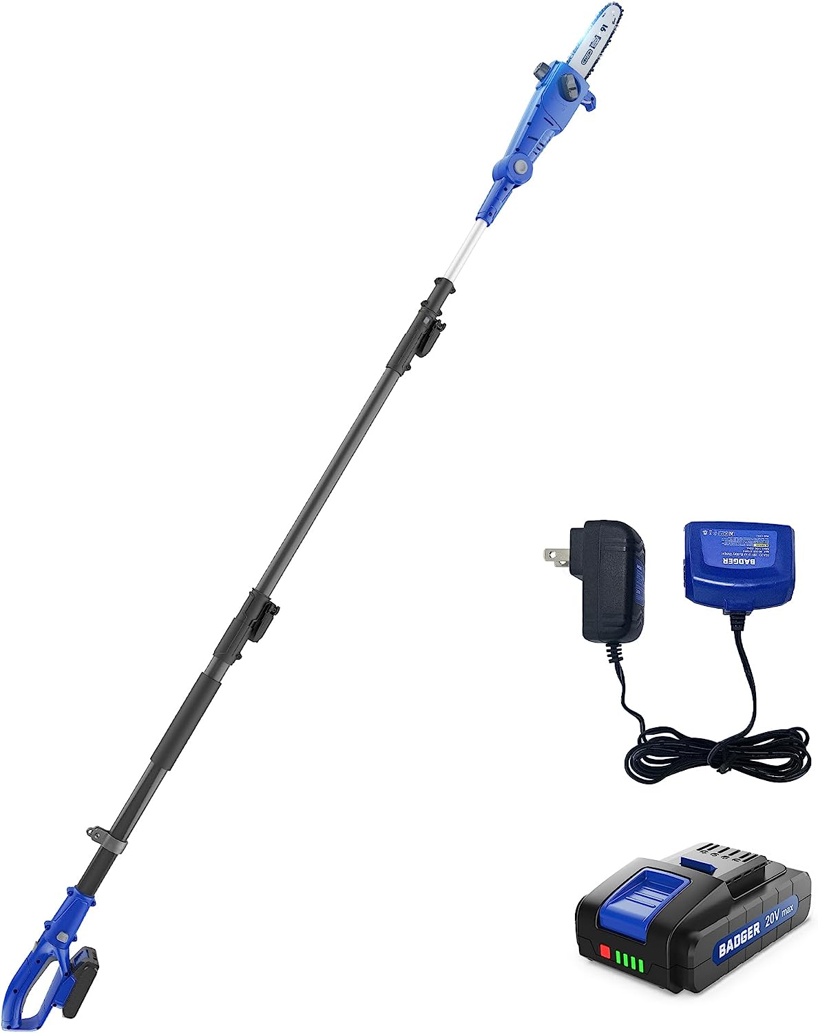 WILD BADGER POWER Cordless Pole Saw 2.0Ah 20V Battery Powered with Telescoping Pole, Adjustable Head & Oregon bar and chain