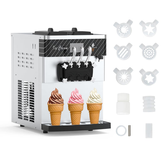 GARVEE 5.8-8Gal/H Yield Commercial Ice Cream Machine 3 Flavor Countertop Soft Serve Ice Cream Yogurt Machine