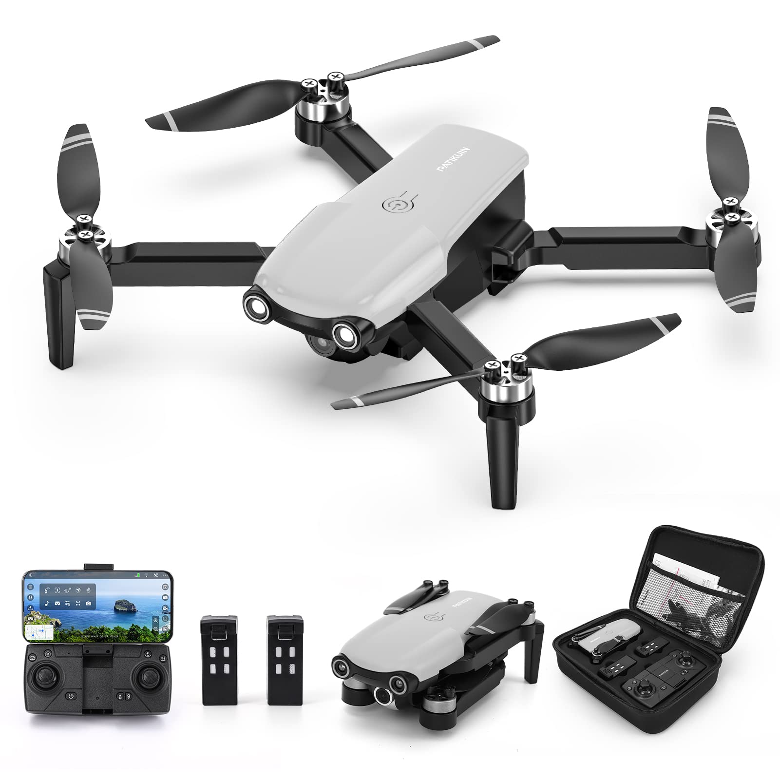 S500 GPS Drone with 2K Camera for Adults, 5GHz FPV 2K UHD WiFi RC Quadcopter with Carrying Bag, Drone for Beginner with 36 mins Flight Time, Brushless Motor,Altitude Hold, Follow Me and Auto Return-Grey