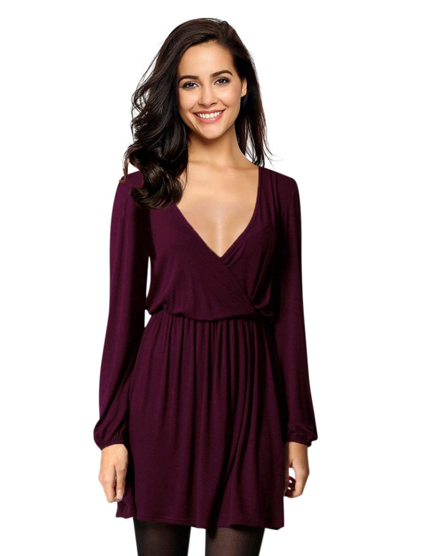 YESFASHION Women V-Neck Business Casual Party Mini Dress