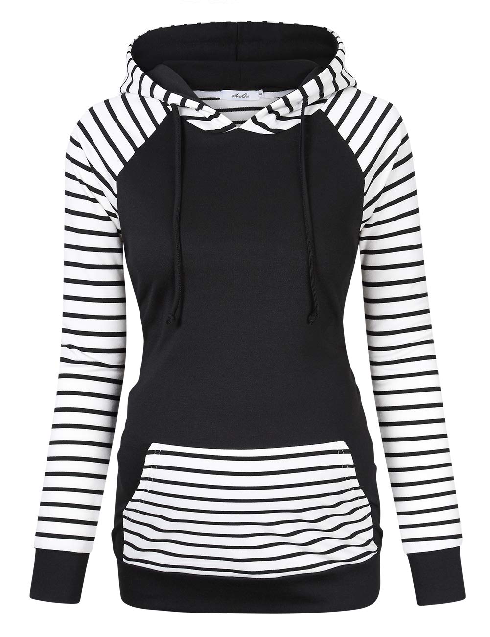 Women's Cowl Neck Pullover Hoodies Long Sleeve Kangaroo Pocket Spliced Striped Hooded Sweatshirts