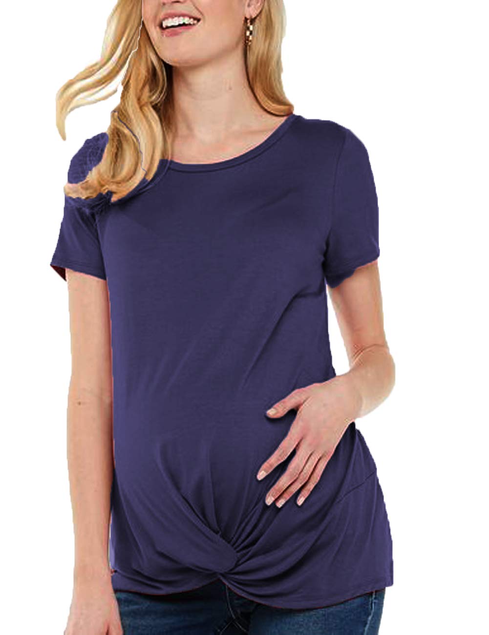 Maternity Shirt Women's Casual Short Sleeve Twist Knot Tunics Tops Blouses