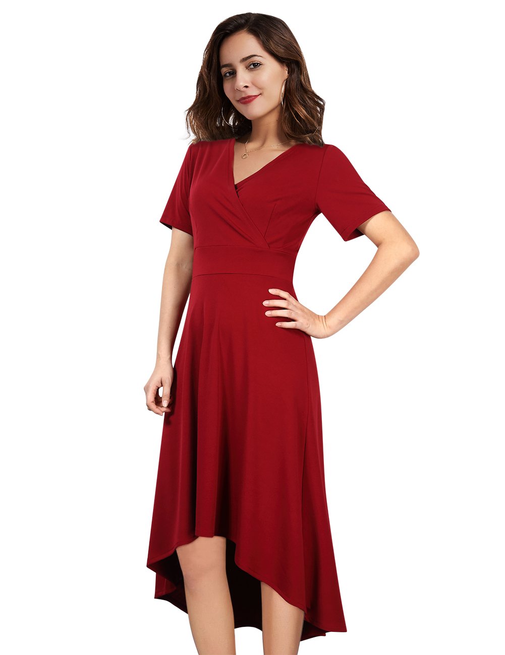 Women V Neck Long Sleeve Dress High Low Cocktail Evening Party Dress