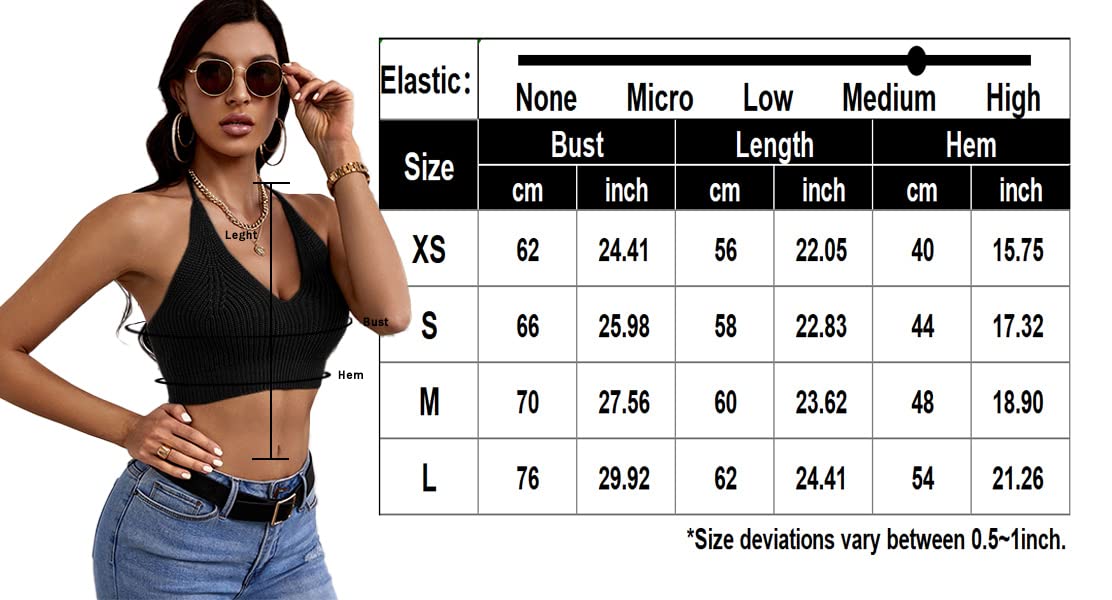 Womens Sexy Halter Crop Tops Sleeveless Y2K Backless Knitted Tube Top V Neck Solid Summer