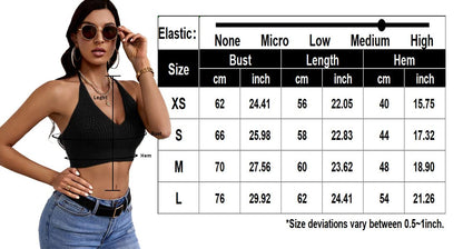 Womens Sexy Halter Crop Tops Sleeveless Y2K Backless Knitted Tube Top V Neck Solid Summer