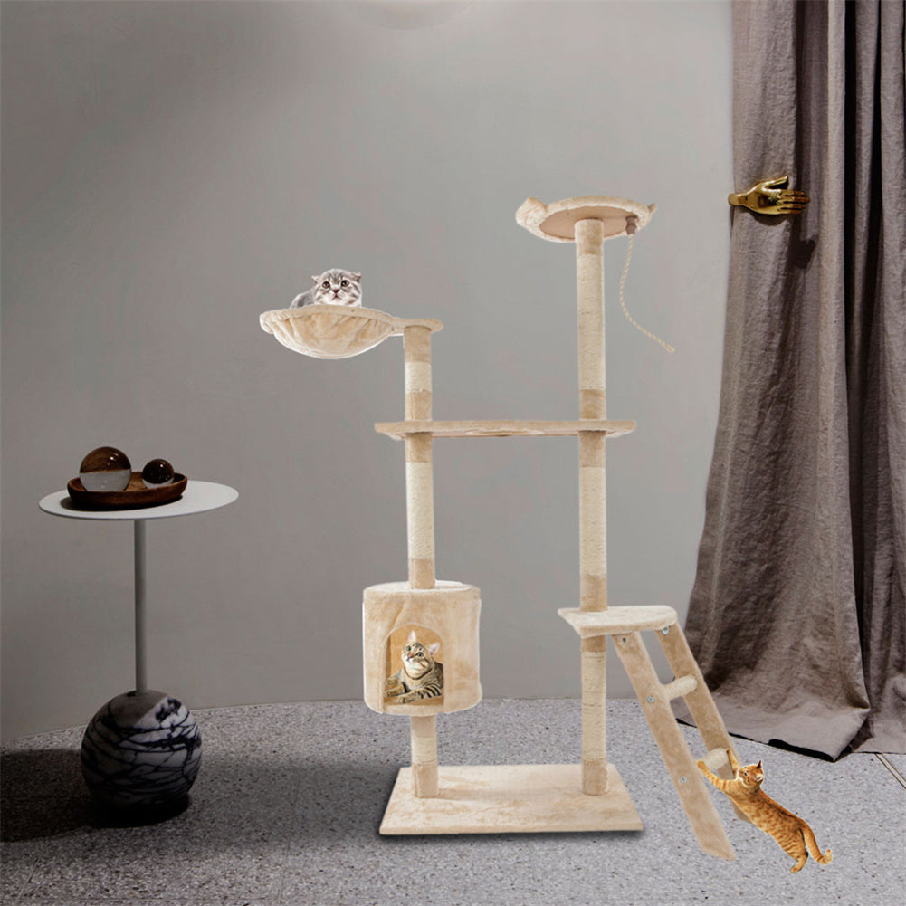 BEESCLOVER Multi-level Cat Tree Condo Cat Climbing Frame for Kittens Cats Pets Beige