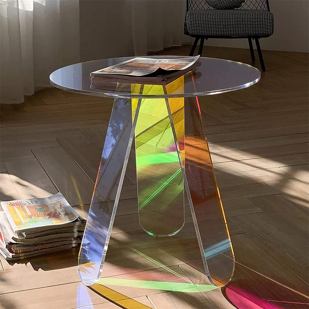 AMYOVE Acrylic Coffee Table Modern Round Glass End Table Side Table - Small