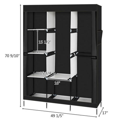 RONSHIN Portable Closet Wardrobe Clothes Rack 4-tier 8-rack W/3 Hanger 125*43.18*180cm Black