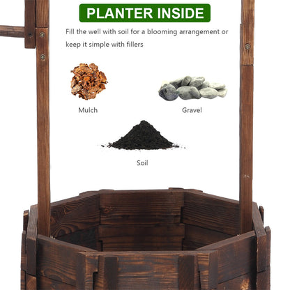 THBOXES Wooden Wishing Well with Roof Outdoor Rustic Retro Reinforced Anti-Corrosion Flowerpot