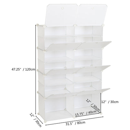 RONSHIN 2 Rows 7-tier 14 Grids Shoe Rack Organizer 40x30cm Cube Shoe Cabinet 72x32x122cm White