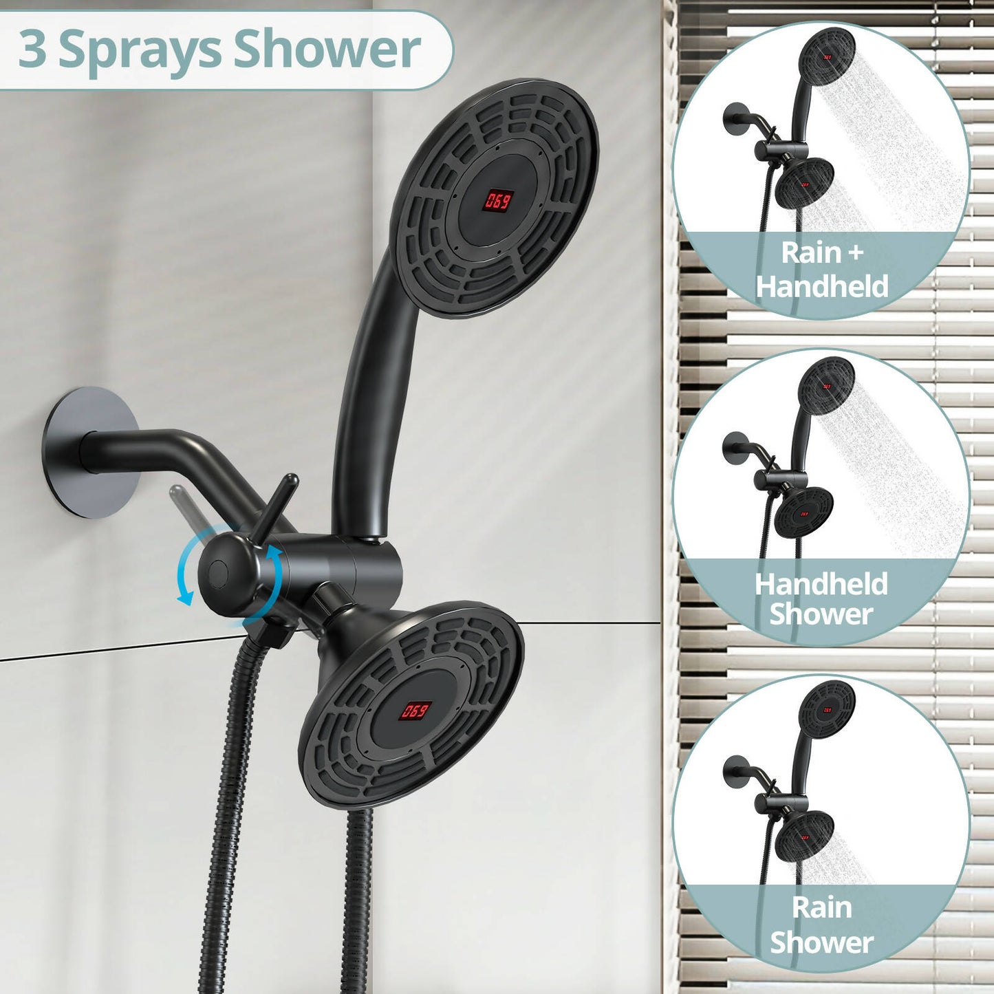 AquaFusion Trio Collection EVERSTEIN Digital Display Thermostatic Shower Faucet Set with Rough-in Valve