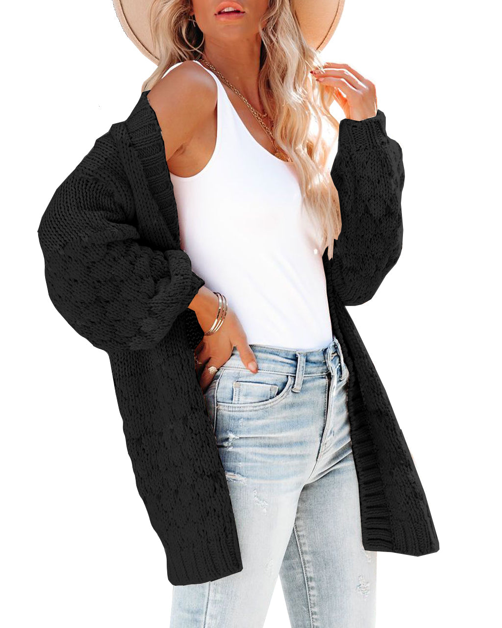 Women's Long Sleeve Colorblock Cardigan Knit Jacket