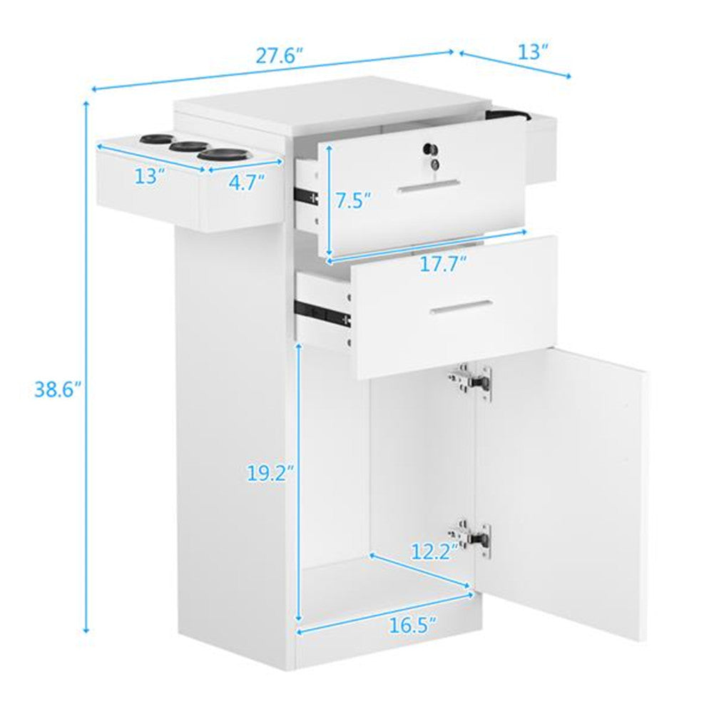 AMYOVE Salon Locker Cabinet Storage Cart Hair Dryer Rack Drawer White