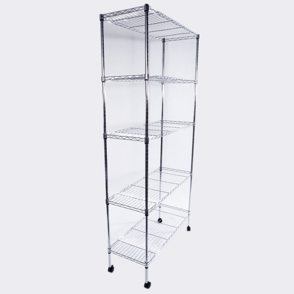 RONSHIN 5-Layer Iron Shelf with 1.5" Smooth Wheels Chrome Plated Storage Rack Organizer