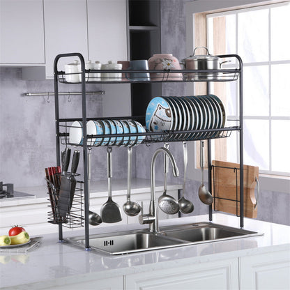 RONSHIN Single Layer Bowl Rack Shelf Dish Drainer 90cm Inner Length Kitchen Organizer Black