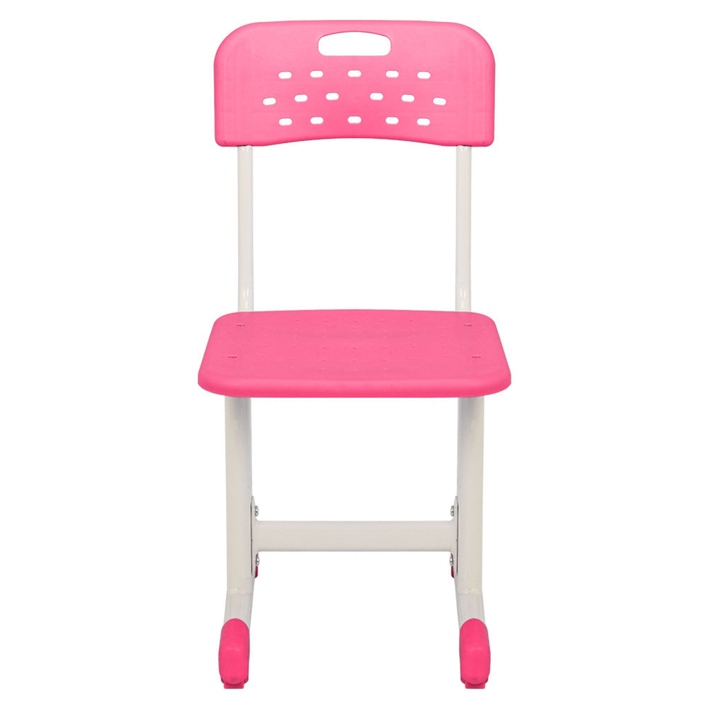 AMYOVE Student Table Chair Set Adjustable White Paint Wood Grain Surface Plastic Pink