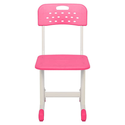 AMYOVE Student Table Chair Set Adjustable White Paint Wood Grain Surface Plastic Pink