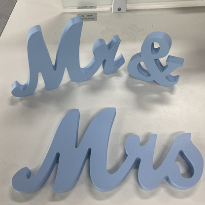 WHIZMAX 1 Set Wooden Mr And Mrs Letter Ornament Wedding Props Sky Blue