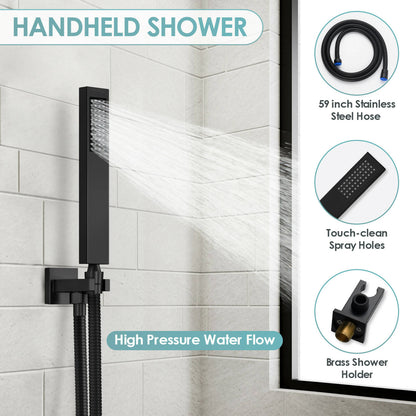 RelaxaJet 12" High-Pressure Rainfall Shower Faucet with Handheld Spray, Wall Mount, Rough in-Valve