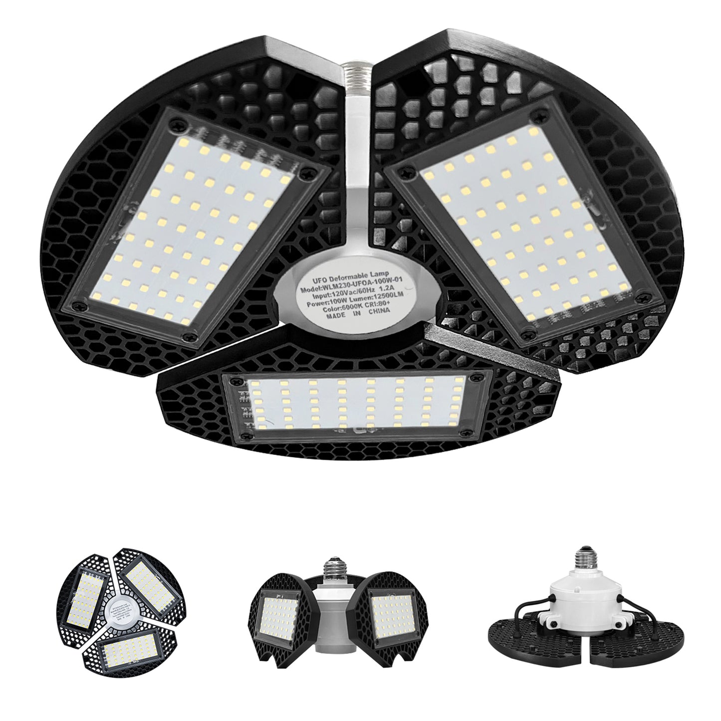 LED Garage Light with 3 Adjustable Panels 100W 12500LM