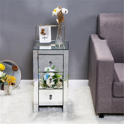 AMYOVE Mirrored Nightstand Bedside End Table with 3-Drawers for Bedroom Mini Cabinet