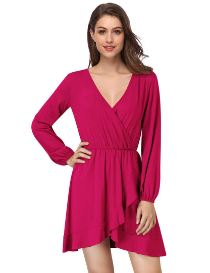 YESFASHION Women's Vneck A-Line Ruffles Cocktail Party Dress