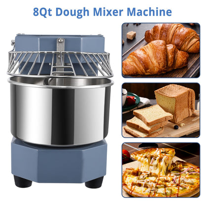 GARVEE Commercial Dough Mixer 8Qt Capacity 450W Dual Rotating Dough Kneading Machine with Stainless Steel Bowl