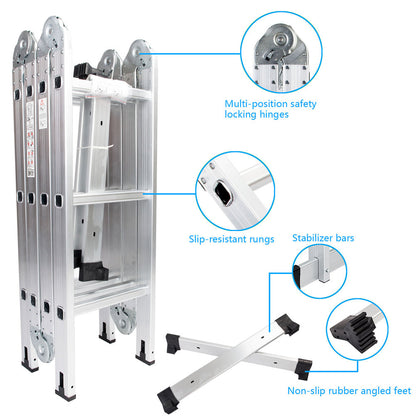 RONSHIN 4x3 12-Step Joints Aluminum Folding Ladder Ultra-Light Wear-Resistant Space-Saving