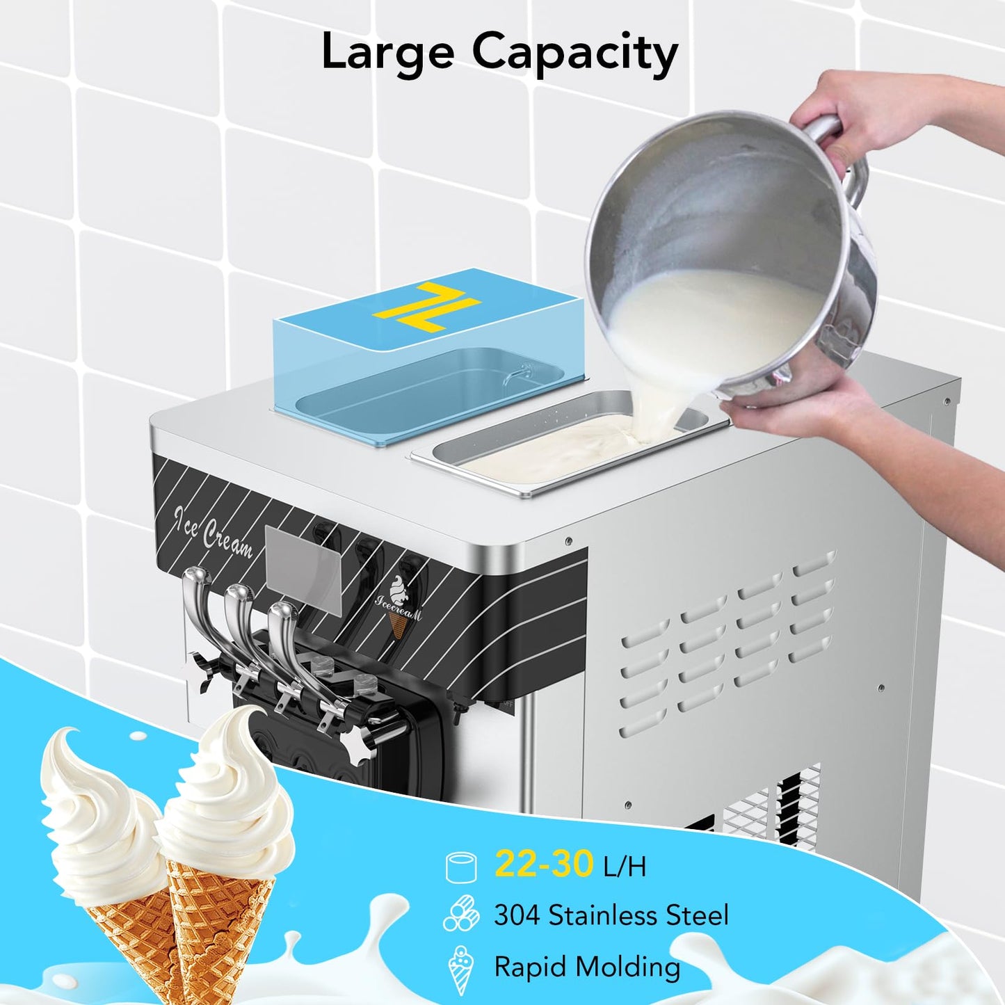 GARVEE 5.8-8Gal/H Yield Commercial Ice Cream Machine 3 Flavor Countertop Soft Serve Ice Cream Yogurt Machine