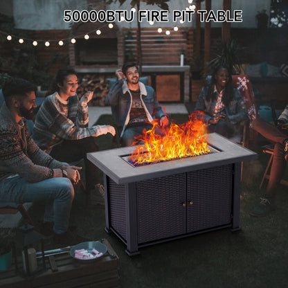 GARVEE 44 Inch Propane Fire Pit Table 50000BTU Rectangle Table with Double-Sided Cover