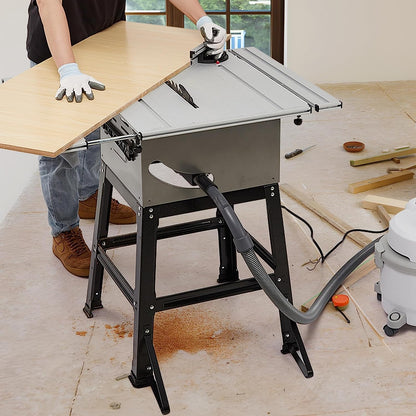 Garvee Table Saw 10 Inch 15A Multifunctional Saw with Stand & Push Stick 90° Cross Cut & 0-45° Bevel Cut 5000RPM