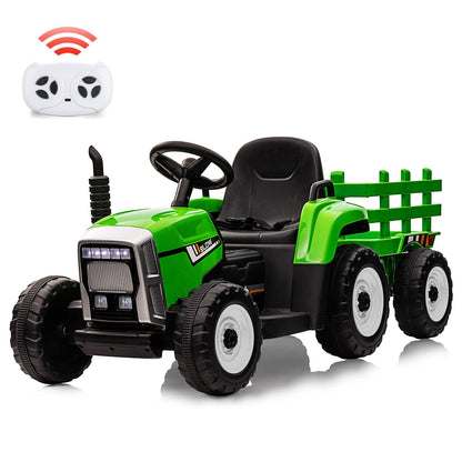 12V Kids Battery Powered Electric Tractor with Trailer, Toddler Ride On Car w/ Remote Control, 7-LED Headlights, 2+1 Gear Shift, MP3 Player USB Port for Kids 3-6 Years (Rose, 25W/ Tread Tire)